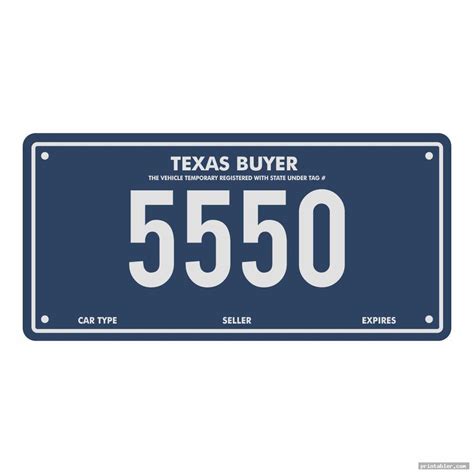 Temporary Texas License Plate Printable