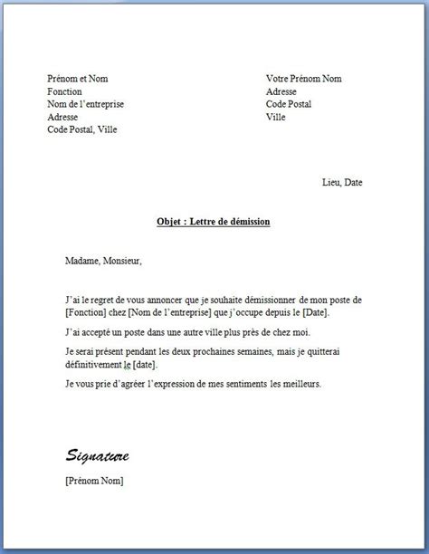 Modele Type Lettre De Demission Cdi Financial Report