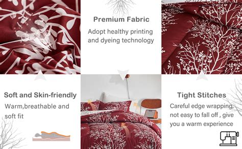 Amazon Flysheep Burgundy Red Botanical Comforter Set Queen Full