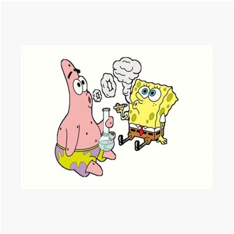 Spongebob And Patrick Smoking Weed Cannabis Cartoon Art Art Print For