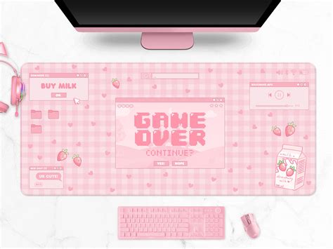 Strawberry Milk Desk Mat Kawaii Mousepad Xl Cute Pastel Pink Etsy