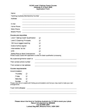 Fillable Online Application Form Yachting Australia Fax Email Print