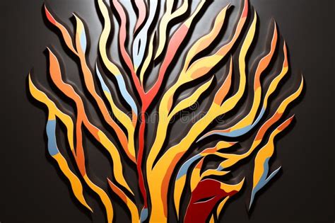 A Colorful Abstract Painting of a Fire Tree on a Black Background Stock ...