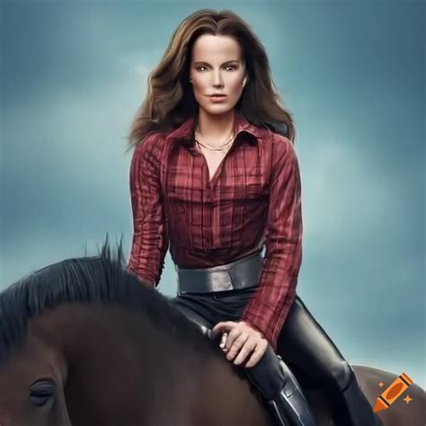 Hyperrealistic Photograph Of Kate Beckinsale Riding A Horse