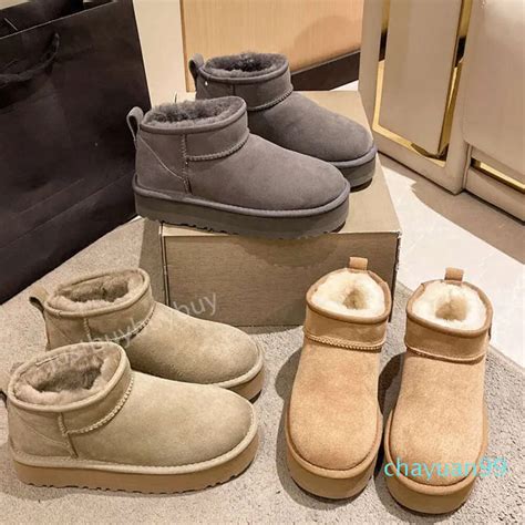 Womens Designer Ultra Mini Platform Snow Boots With Tasman Suede