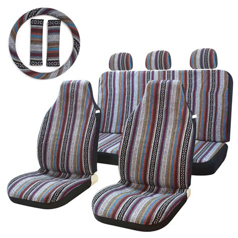 10pc Stripe Multi Color Seat Cover Baja Saddle Blanket Weave Universal Bucket Seat Cover Fit For