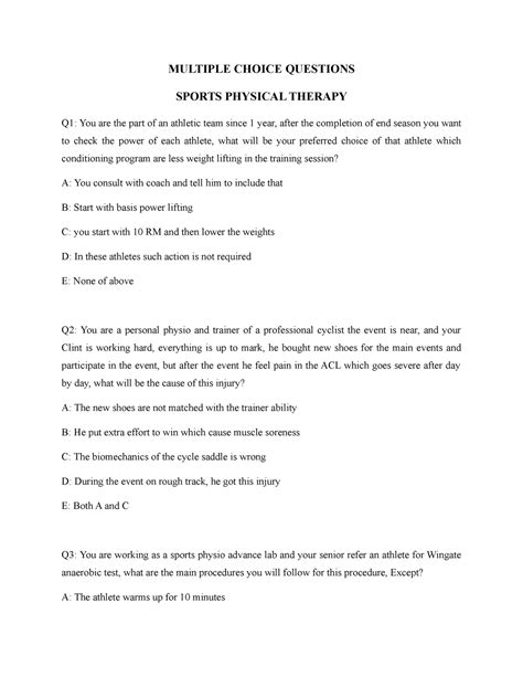 Sports Physical Therapy Mcqs Multiple Choice Questions Sports