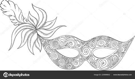 Black Carnival Mask Sketch Isolated On White Stock Vector Image By