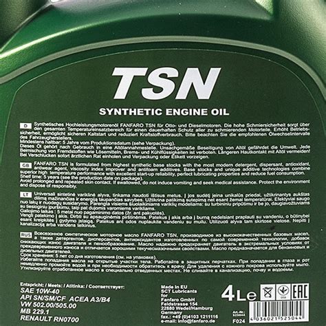 FANFARO Engineoil 10W40 TSN API SN CH 4 2 X 4 Liters Buy Online B 30 95