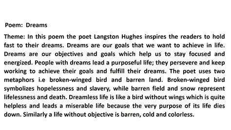 Poem Dreams By Langston Hughes Grade 10 Explanation And Paraphrasing