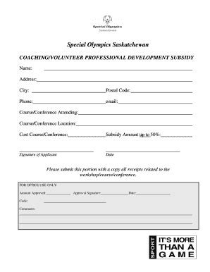 Fillable Online Specialolympics Sk Coach Professional Subsidy Form