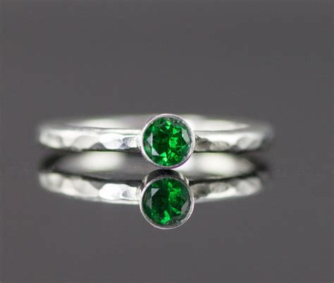 Tsavorite Sterling Ring Green Garnet Stack Ring 14k Gold