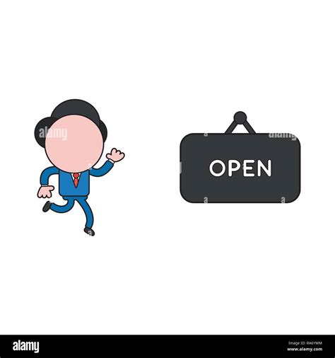 Vector Illustration Concept Of Businessman Character Running To Open