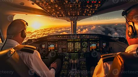 Pilots Fly The Plane View From The Cockpit Of A Modern Passenger Plane