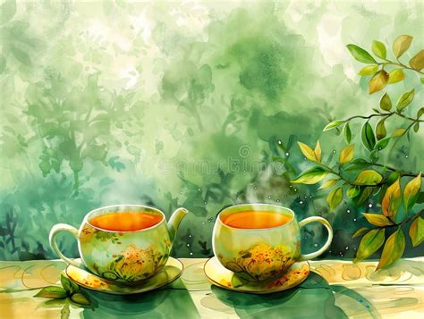 Two Tea Cups on a Window Sill with Leaves Stock Photo - Image of dishware, window: 316782794