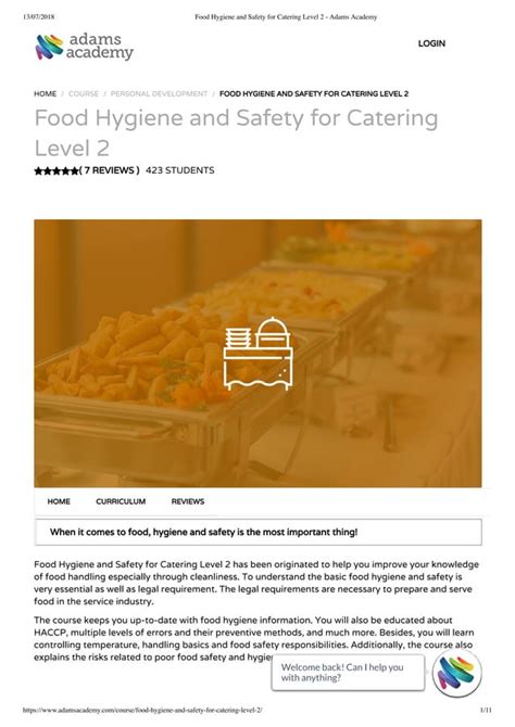 Food Hygiene And Safety For Catering Level Adams Academy Pdf