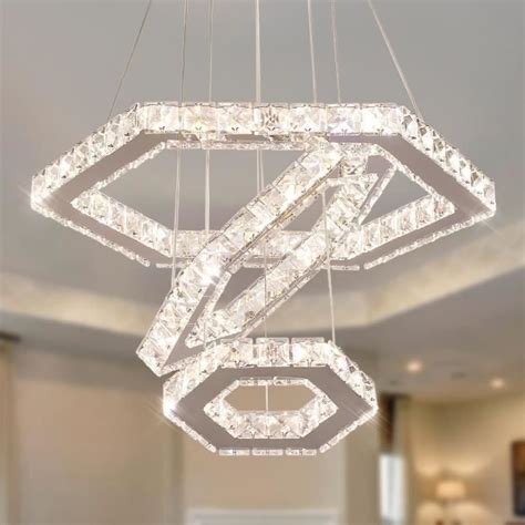 Lustre Moderne En Cristal Led Anneaux Suspension R Glable En Acier