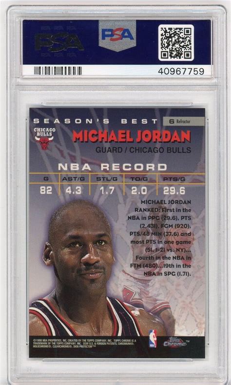 1997 Topps Chrome Season S Best Refractor 6 Michael Jordan PSA 9