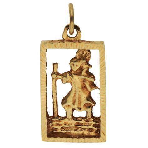 Pre Owned 9ct Yellow Gold Rectangular St Christopher Pendant Charm