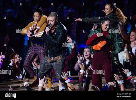 Justin Timberlake Performs During The Pepsi Super Bowl Lii Halftime