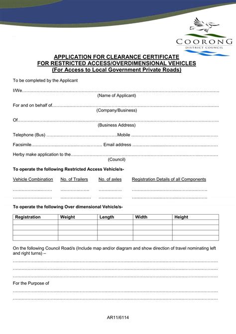 APPLICATION FOR CLEARANCE CERTIFICATE FOR ...