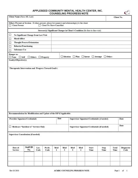 Template For Therapy Progress Notes