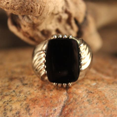 Vintage Large Mens Onyx Gold Ring Onyx Ring 10K White Gold Mens Ring ...