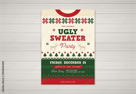 Ugly Sweater Christmas Party Flyer Layout Stock Template | Adobe Stock