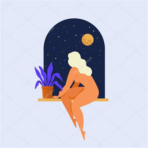 Mujer Desnuda Sentada Ventana Vector De Stock Por Angelinabambina