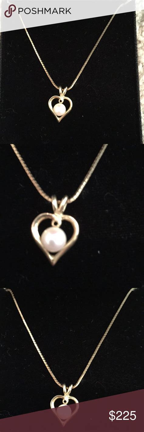 Vintage 14k Gold Necklace And Pearl Heart Pendant Pearl Heart Pendant