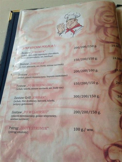 Menu at Restauracja Strumyk restaurant Jordanów