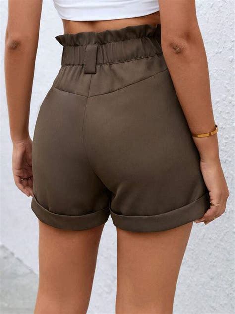 Shein Vcay Paperbag Waist Roll Up Hem Shorts Shein Usa