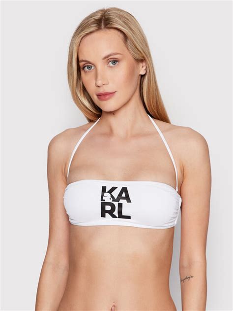 KARL LAGERFELD Góra od bikini Printed Logo KL22WTP02 Biały Modivo pl