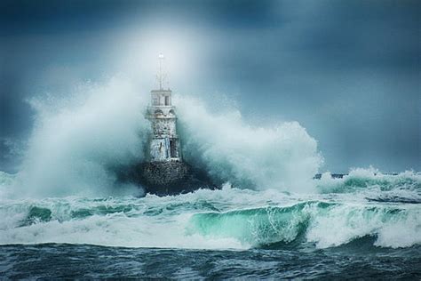 Ocean Waves Storm Lighthouse