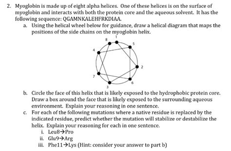 Solved Myoglobin Is Made Up Of Eight Alpha Helices One Of