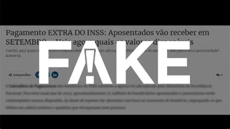 Falso É FAKE que haverá pagamento extra do INSS em setembro de 2023