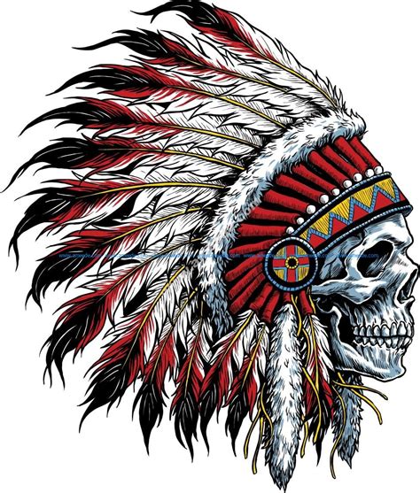 Sugar Skull With Indian Headdress Tattoo – Download Vector