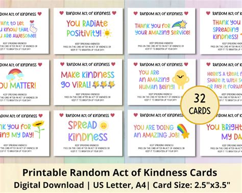 Random Act Of Kindness Cards Printable Act Of Kindness Cards Pay It