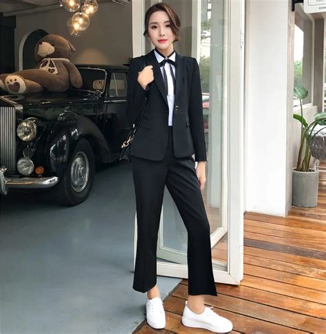 Formal Black Blazer Women Pant Suits Work Wear Ladies Business Jacket