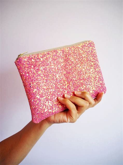 Pink Glitter Makeup Bag Pink Glitter Cosmetic Bag Sparkly | Etsy