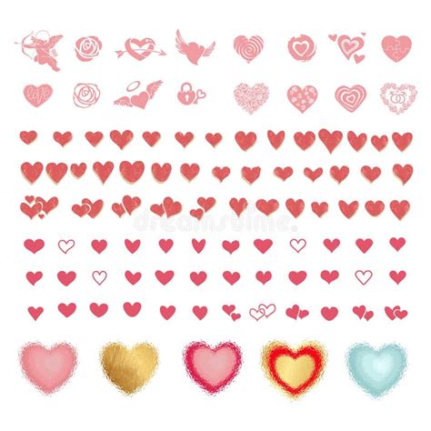 Vector Set Of Colored Hearts In Different Shapes And Styles Stock