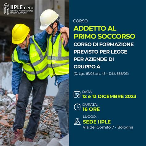 ADDETTO AL PRIMO SOCCORSO Corso Di Formazione Previsto Per Legge Per