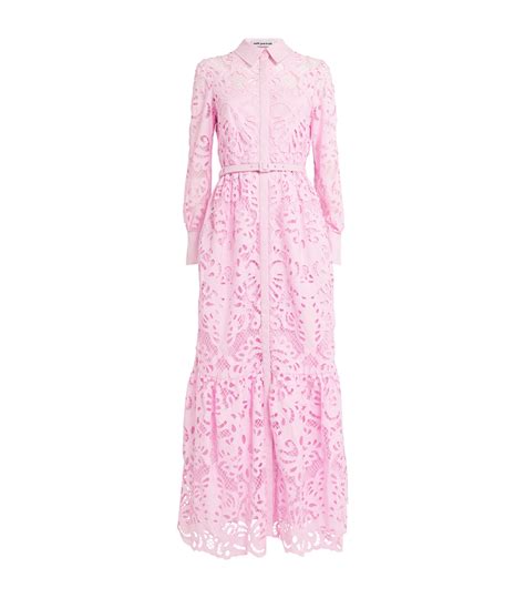 Womens Self Portrait Pink Lace Belted Maxi Shirt Dress Harrods Uk