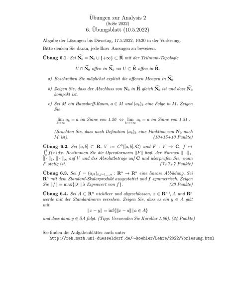 Uebung 06 Analysis 2 Übungsblatt Ubungen zur Analysis 2 SoSe