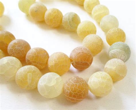 Yellow Agate Round Beads Yellow Frosted Matte Crackle Vein Etsy