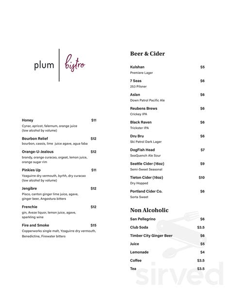 Pantry By Plum Bistro Menu In Seattle Washington Usa