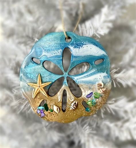 Hand Painted Sand Dollar Seascape Ornament In Painted Sand