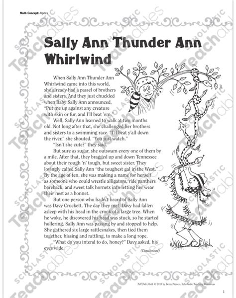 Sally Ann Thunder Ann Whirlwind Algebra Tall Tale Math By