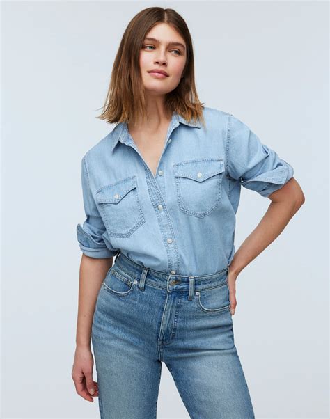 Denim Western Button Up Shirt In Landrea Wash