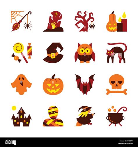 Conjunto De Iconos De Halloween Diseño Plano Colección De Símbolos